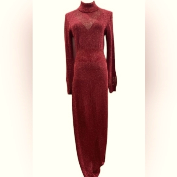 Vintage 70s Wenjilli cranberry metallic maxi dress - Picture 1 of 8